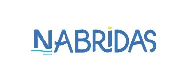 The logo features the word NABRIDAS in blue, with a yellow dot over the I and two wavy blue lines under the A to evoke a water or aquatic theme, ideal for a managed cloud services or cloud hosting services provider.